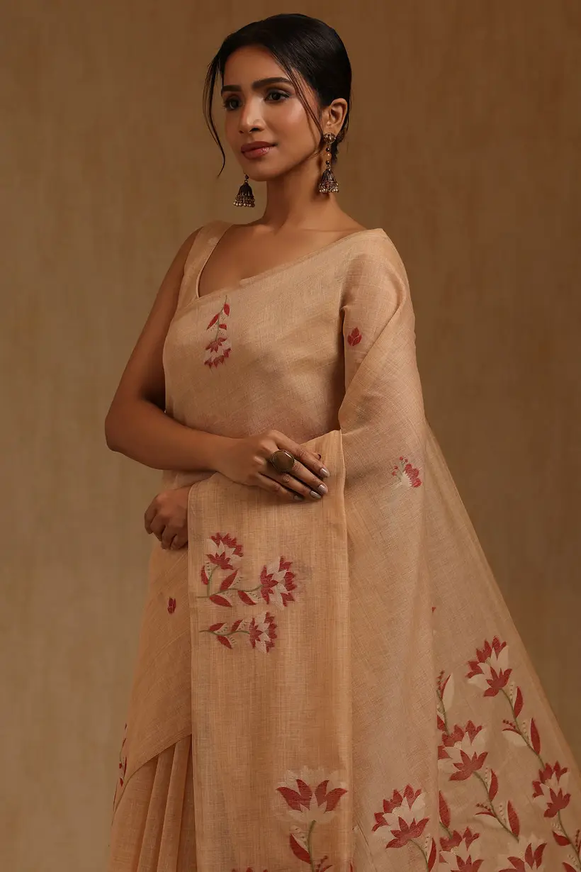 Peach Chanderi Woven Design Saree
